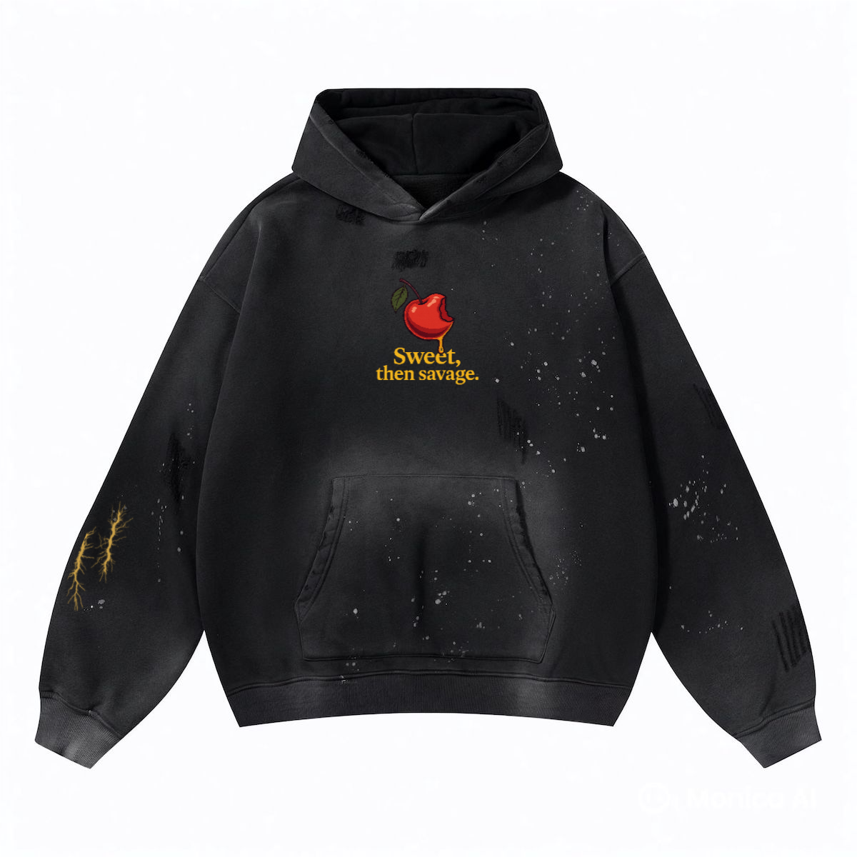 "Bite Me, Baby" -Vintage Wash Frayed Fleece Hoodie